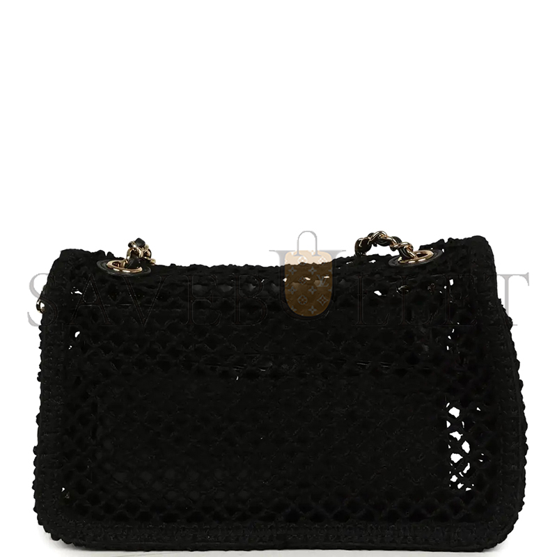CHANEL SMALL COCO BEACH CROCHET FLAP BAG BLACK MESH GOLD HARDWARE AS6157 (21*14*6cm)